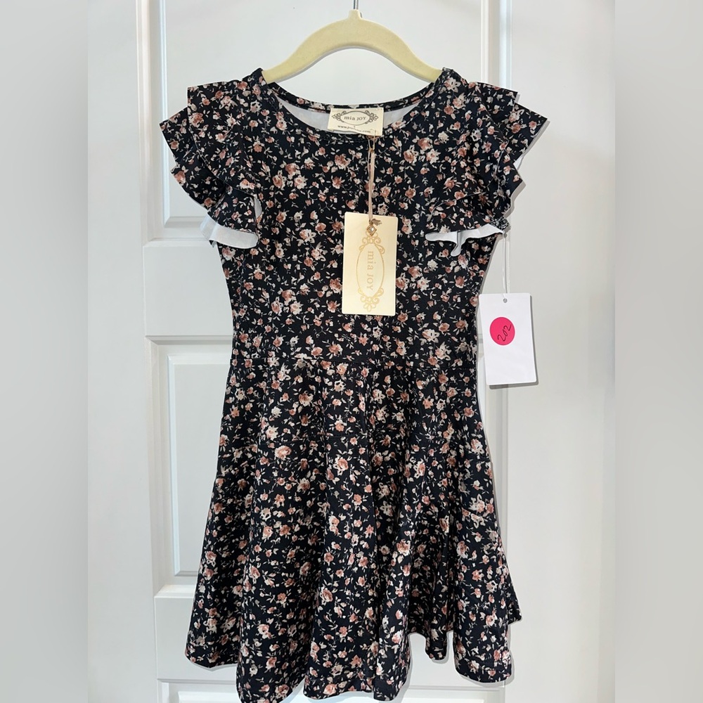 Mia Joy by Joyfolie Blue with Flowers Ruffled Sundress with Flutter Sleeves